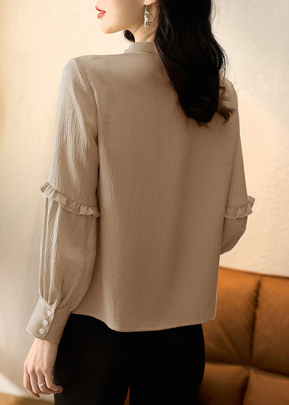 Organic Silk Collar Apricot Spring Top Patchwork Stand Ruffled FashionChic