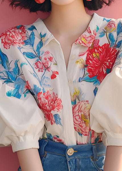 Shirt Beige Organic Sleeve Collar Print Peter Lantern Pan FashionChic