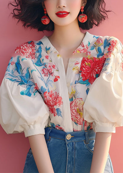 Shirt Beige Organic Sleeve Collar Print Peter Lantern Pan FashionChic