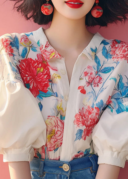 Shirt Beige Organic Sleeve Collar Print Peter Lantern Pan FashionChic