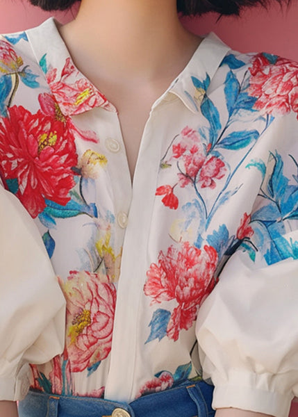 Shirt Beige Organic Sleeve Collar Print Peter Lantern Pan FashionChic