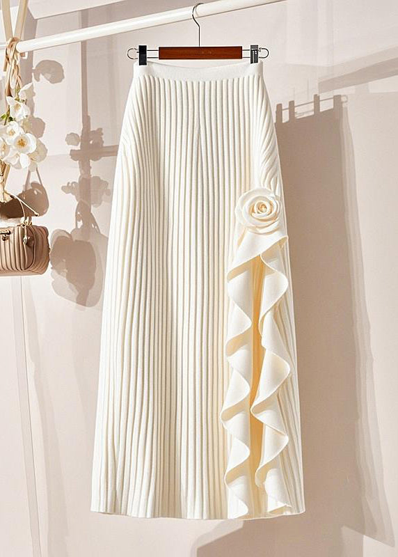 Organic Beige Striped Patchwork Floral Knit Maxi Skirt Spring YJ004 ABC