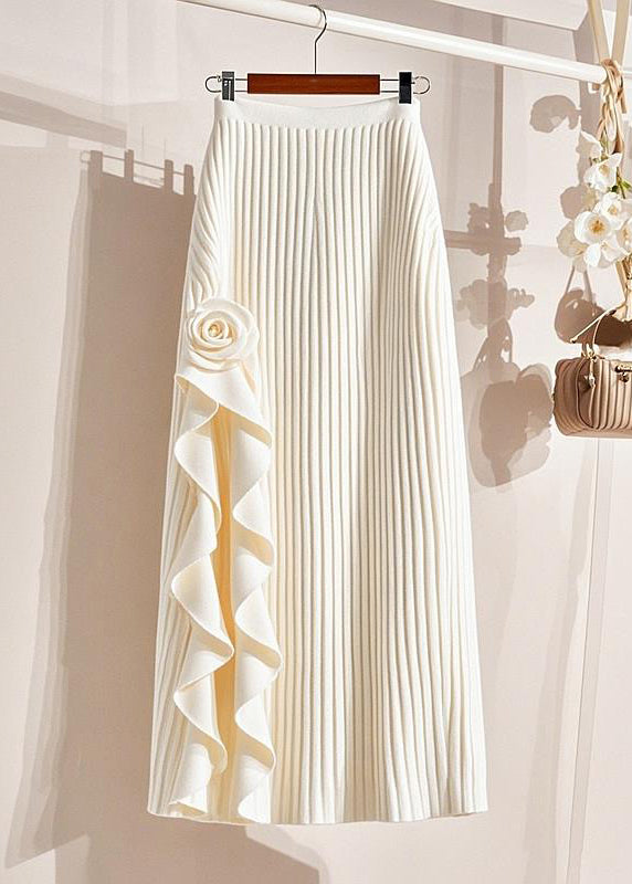 Organic Beige Striped Patchwork Floral Knit Maxi Skirt Spring YJ004 ABC