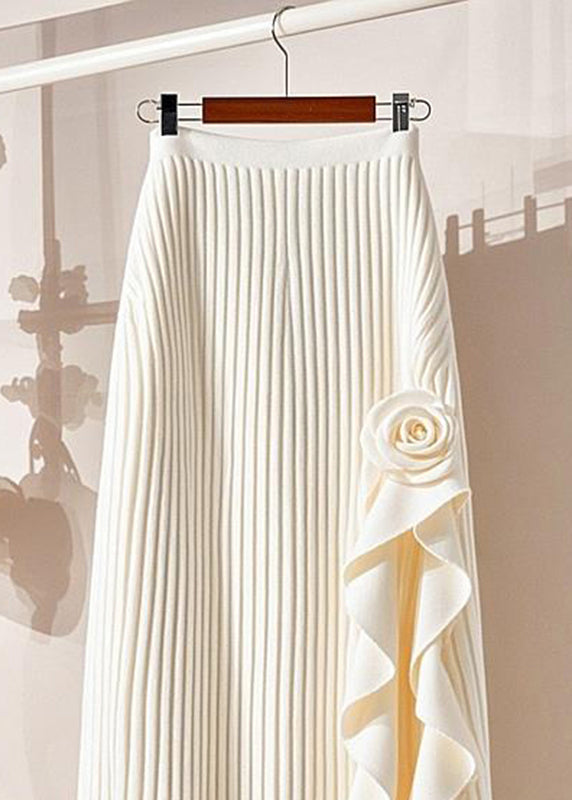 Organic Beige Striped Patchwork Floral Knit Maxi Skirt Spring YJ004 ABC