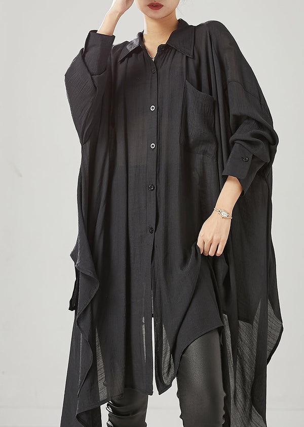 Organic Black Asymmetrical Cotton Loose Blouses Spring YU1001 Ada Fashion