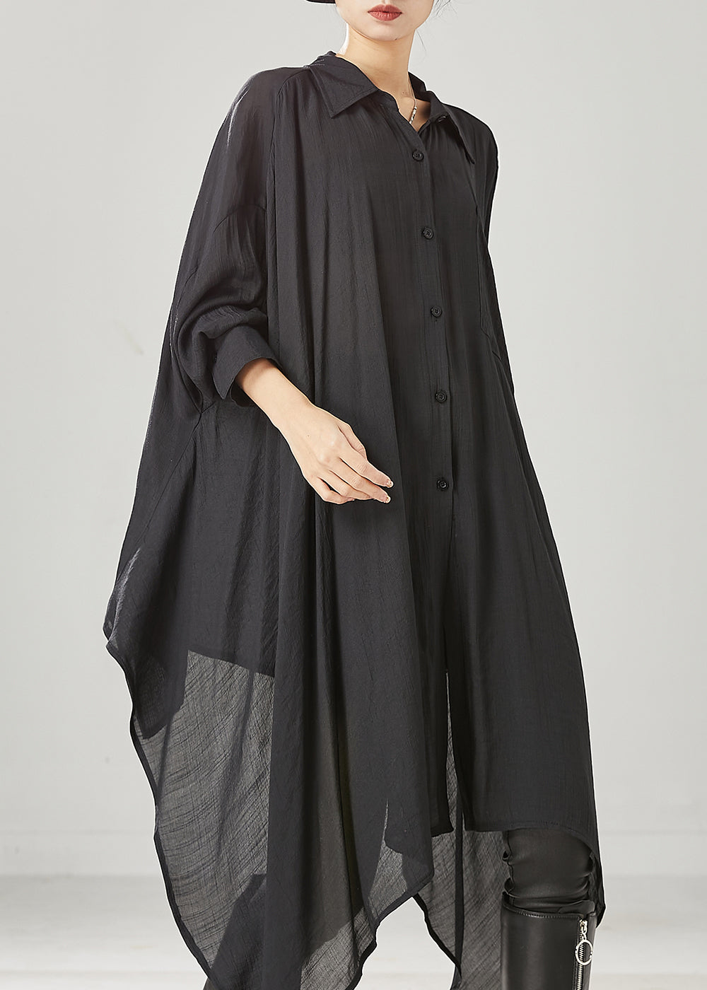 Organic Black Asymmetrical Cotton Loose Blouses Spring YU1001 Ada Fashion