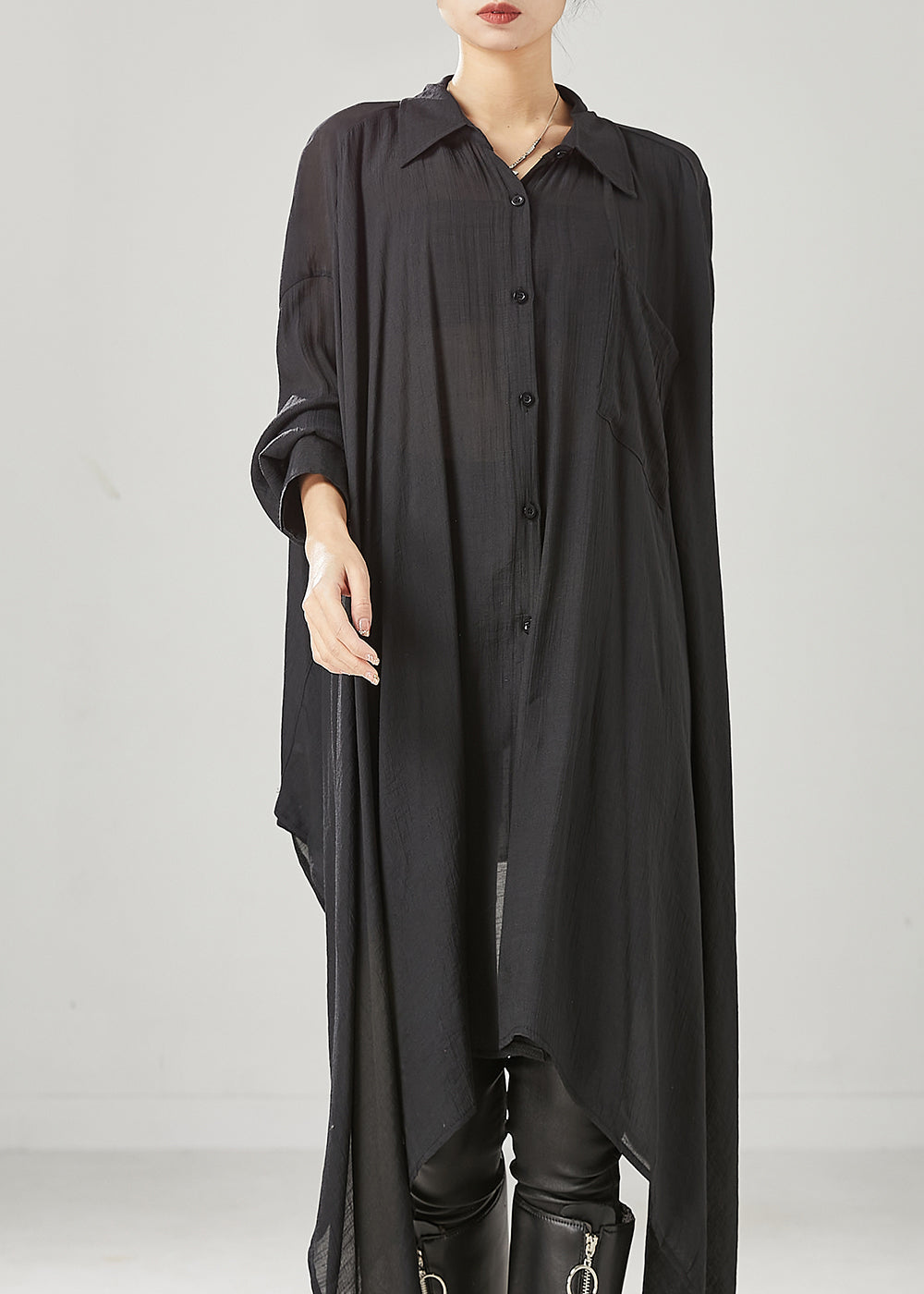 Organic Black Asymmetrical Cotton Loose Blouses Spring YU1001 Ada Fashion
