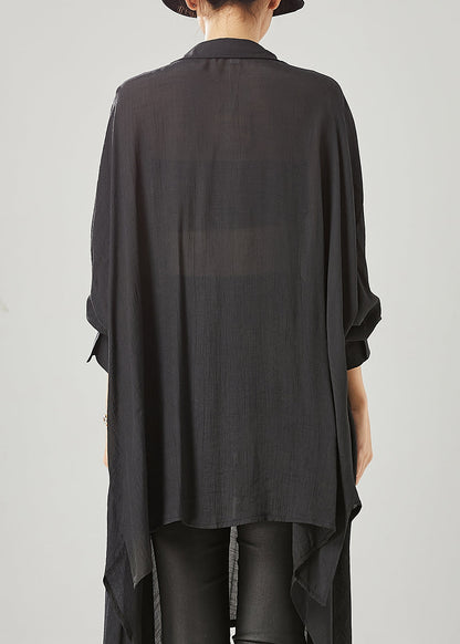Organic Black Asymmetrical Cotton Loose Blouses Spring YU1001 Ada Fashion