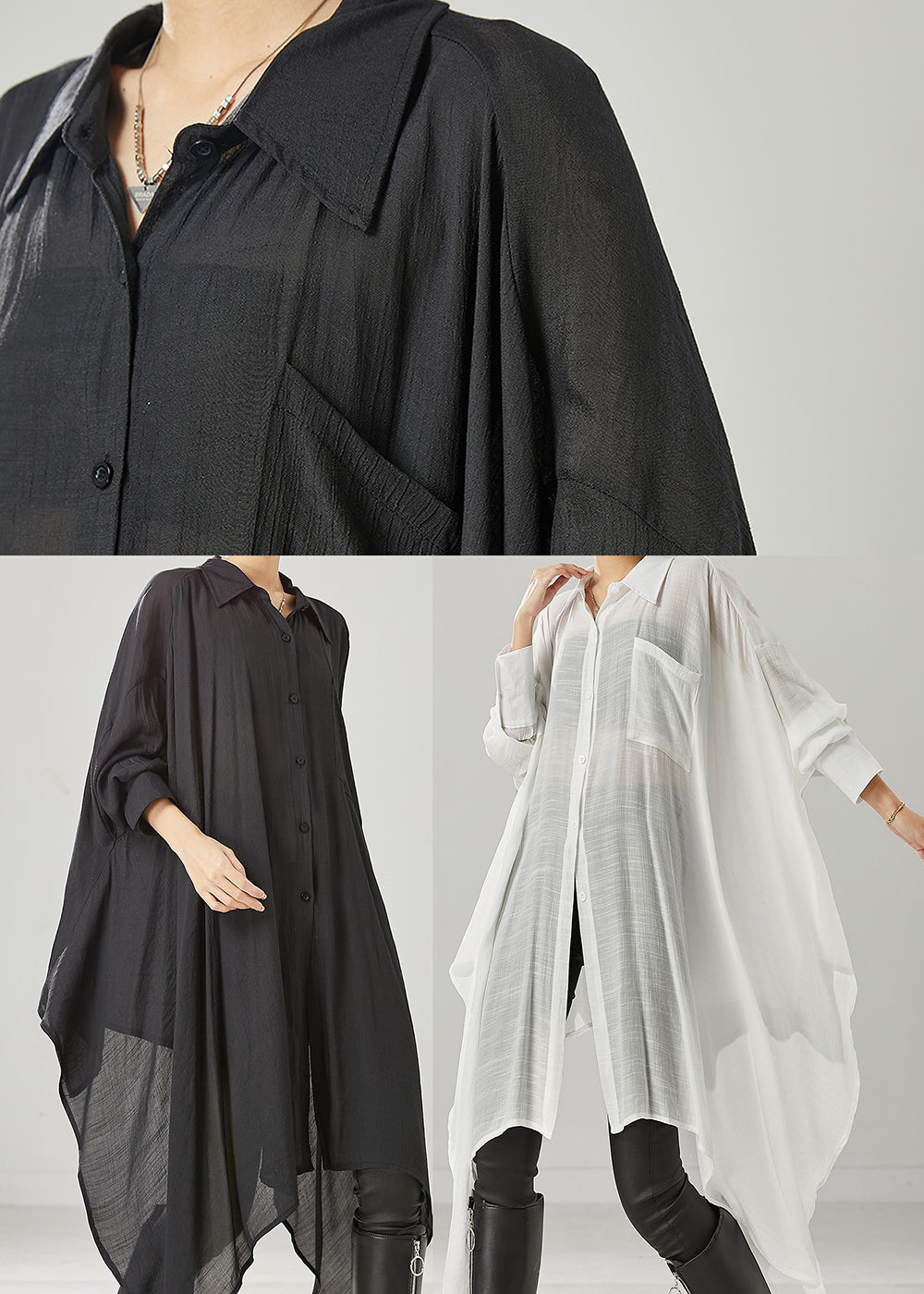 Organic Black Asymmetrical Cotton Loose Blouses Spring YU1001 Ada Fashion