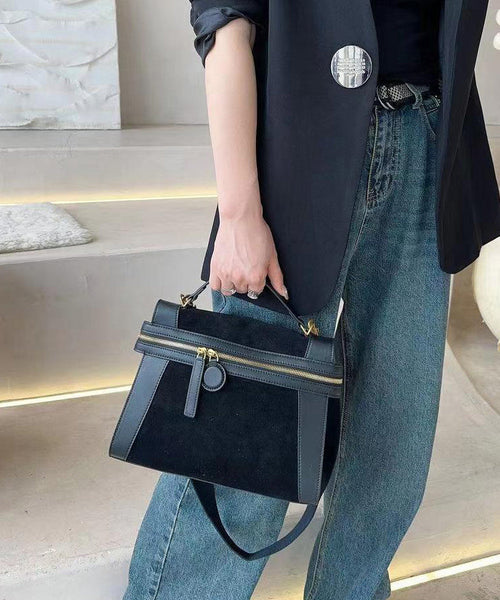 Organic Black Velour Patchwork Faux Leather Tote Handbag UU1088 Bag-BGS240527