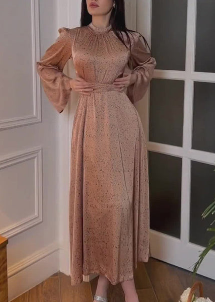 Organic Blue Lace Up Print Silk Maxi Dresses Fall QL035 OM-ZS241023