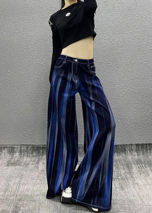 Organic Blue Pockets Tie Dye Denim Wide Leg Pants Fall RI010 ABC