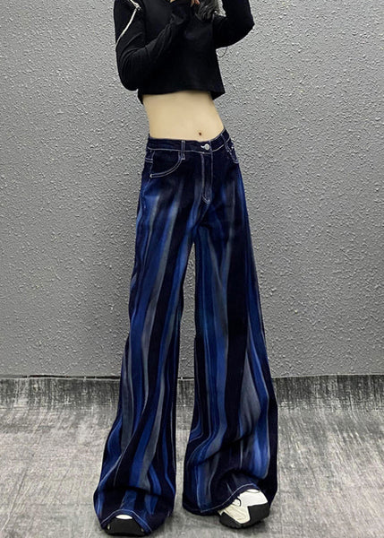 Organic Blue Pockets Tie Dye Denim Wide Leg Pants Fall RI010 ABC