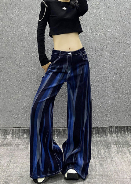 Organic Blue Pockets Tie Dye Denim Wide Leg Pants Fall RI010 ABC