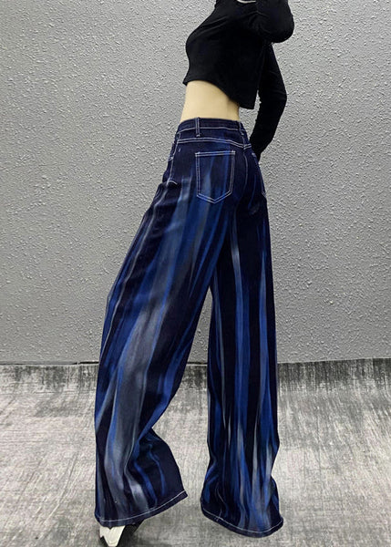 Organic Blue Pockets Tie Dye Denim Wide Leg Pants Fall RI010 ABC