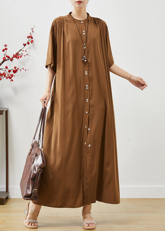 Organic Brown Oversized Cotton Maxi Dresses Summer AP1071 AM-SDL240904