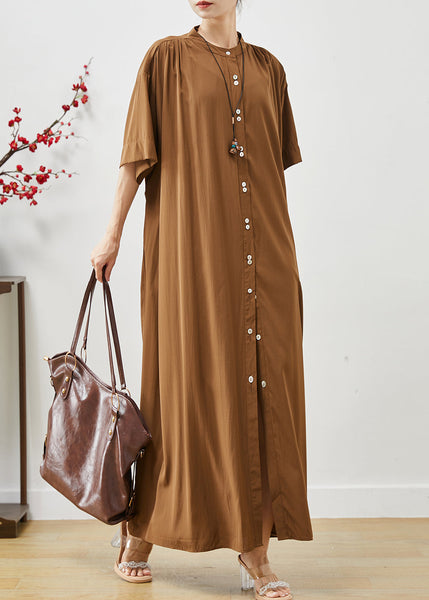 Organic Brown Oversized Cotton Maxi Dresses Summer AP1071 AM-SDL240904