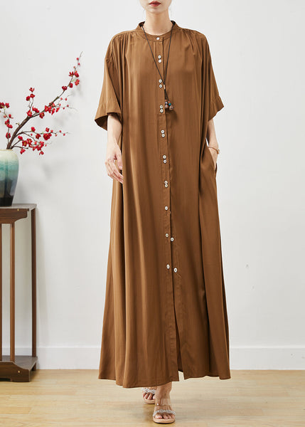 Organic Brown Oversized Cotton Maxi Dresses Summer AP1071 AM-SDL240904