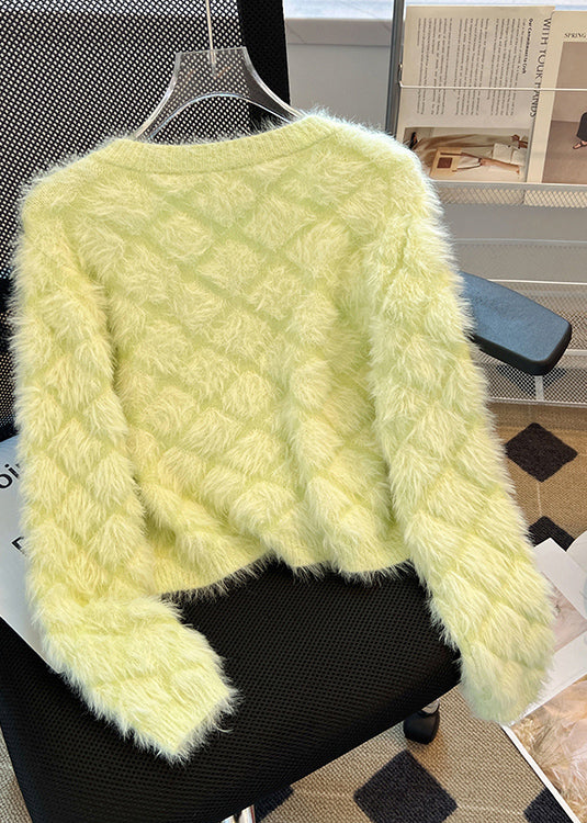 Organic Fluorescent Green Zircon Fuzzy Fur Fluffy Cardigan Spring MZF-NCT250315