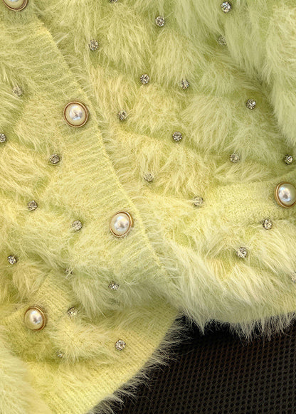 Organic Fluorescent Green Zircon Fuzzy Fur Fluffy Cardigan Spring MZF-NCT250315