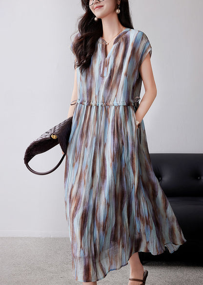 Organic Khaki Cinched Tie Dye Chiffon Maxi Dresses Summer YY010 OL-SDL2408-16