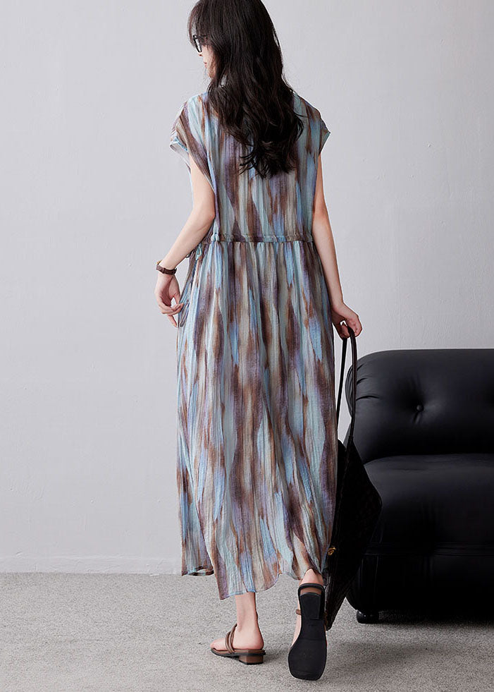 Organic Khaki Cinched Tie Dye Chiffon Maxi Dresses Summer YY010 OL-SDL2408-16