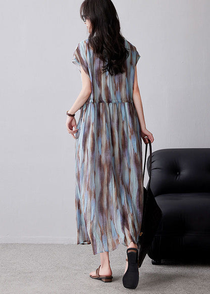 Organic Khaki Cinched Tie Dye Chiffon Maxi Dresses Summer YY010 OL-SDL2408-16