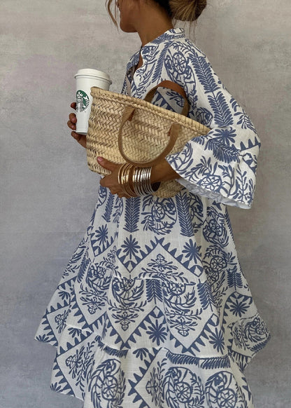 Organic Khaki V Neck Print Cotton Mid Dresses Fall QY040 BB-ZS-WM-FDM241002