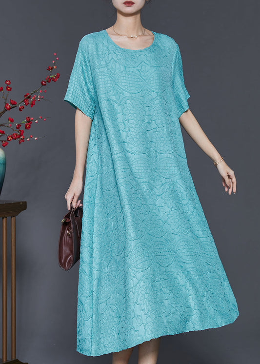 Organic Lake Blue Oversized Jacquard Cotton Holiday Dress Summer SD1064 Ada Fashion