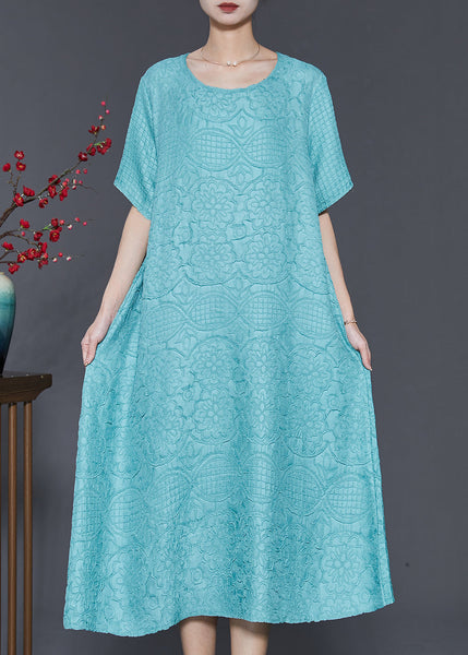 Organic Lake Blue Oversized Jacquard Cotton Holiday Dress Summer SD1064 Ada Fashion