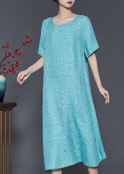 Organic Lake Blue Oversized Jacquard Cotton Holiday Dress Summer SD1064 Ada Fashion