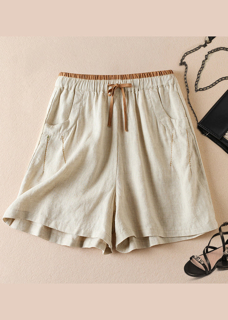 Organic Linen Pockets Elastic Waist Cotton Shorts Summer AM1040 Genistyle Shop