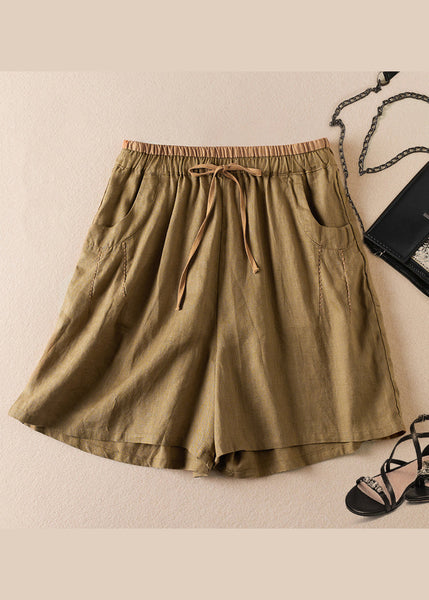 Organic Linen Pockets Elastic Waist Cotton Shorts Summer AM1040 Genistyle Shop