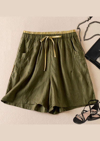 Organic Linen Pockets Elastic Waist Cotton Shorts Summer AM1040 Genistyle Shop