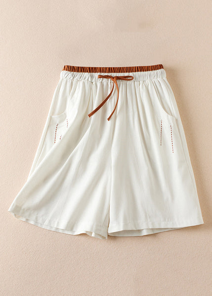 Organic Linen Pockets Elastic Waist Cotton Shorts Summer AM1040 Genistyle Shop