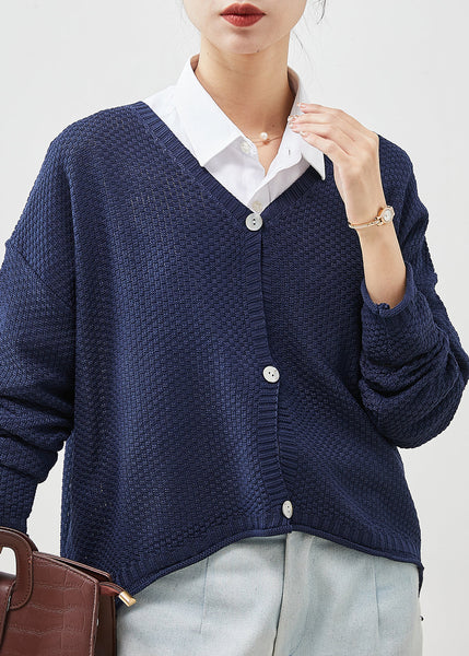 Organic Navy Oversized Knit Cardigans Spring YU1039 Ada Fashion