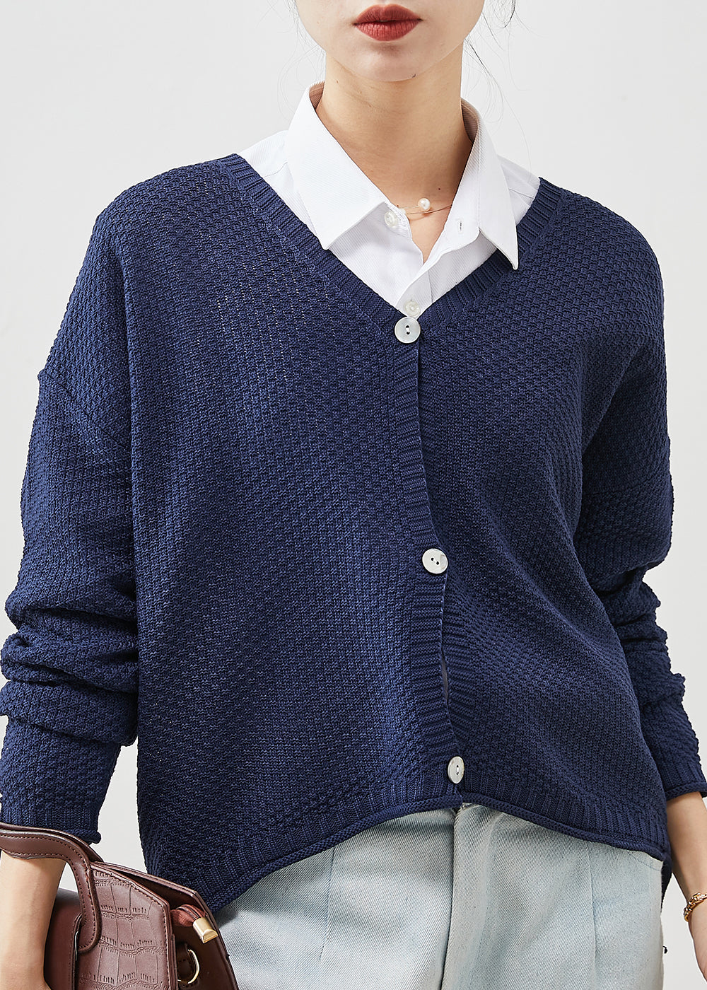 Organic Navy Oversized Knit Cardigans Spring YU1039 Ada Fashion