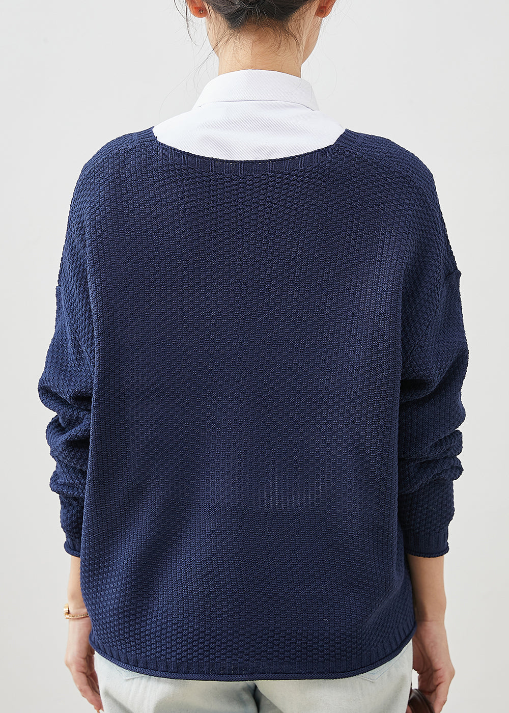 Organic Navy Oversized Knit Cardigans Spring YU1039 Ada Fashion