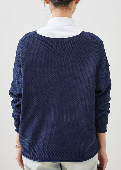 Organic Navy Oversized Knit Cardigans Spring YU1039 Ada Fashion
