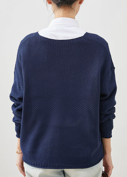 Organic Navy Oversized Knit Cardigans Spring YU1039 Ada Fashion