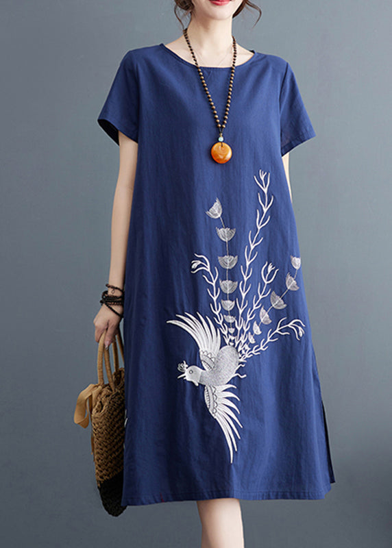 Summer Line Dresses Organic A Print Cotton Navy FashionChic