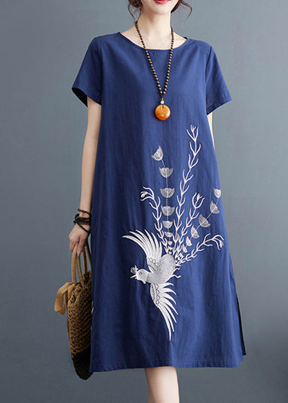 Summer Line Dresses Organic A Print Cotton Navy FashionChic