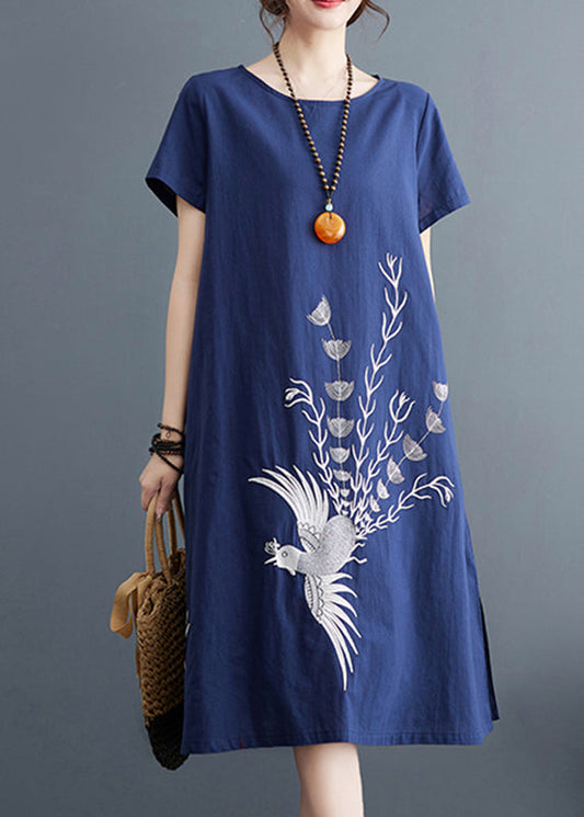 Summer Line Dresses Organic A Print Cotton Navy FashionChic