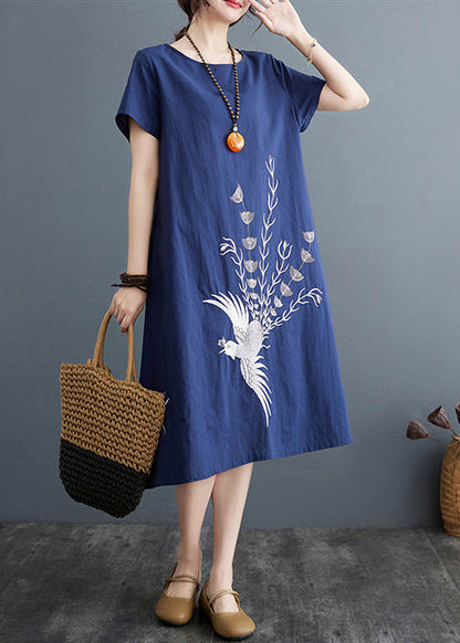 Summer Line Dresses Organic A Print Cotton Navy FashionChic