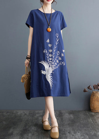 A Dresses Navy Summer Organic Line Cotton Print FashionChic