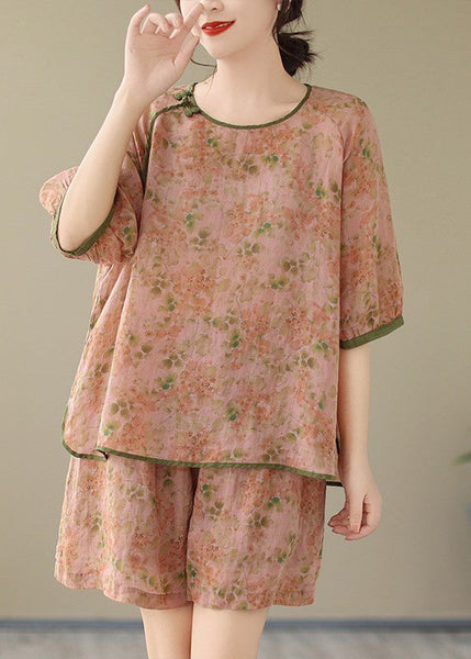 Print And Open Orange Two Piece Set Side Top Organic Shorts Short FashionChic