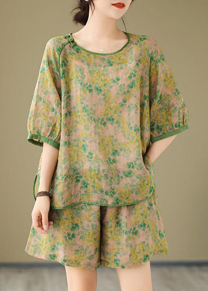 Print And Open Orange Two Piece Set Side Top Organic Shorts Short FashionChic