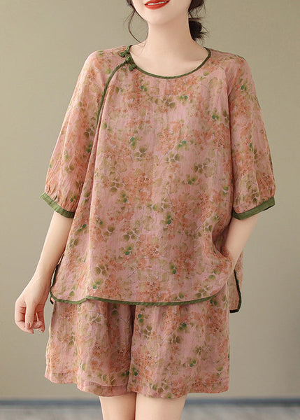 Print And Open Orange Two Piece Set Side Top Organic Shorts Short FashionChic