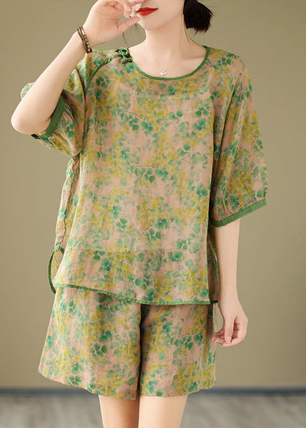 Print And Open Orange Two Piece Set Side Top Organic Shorts Short FashionChic