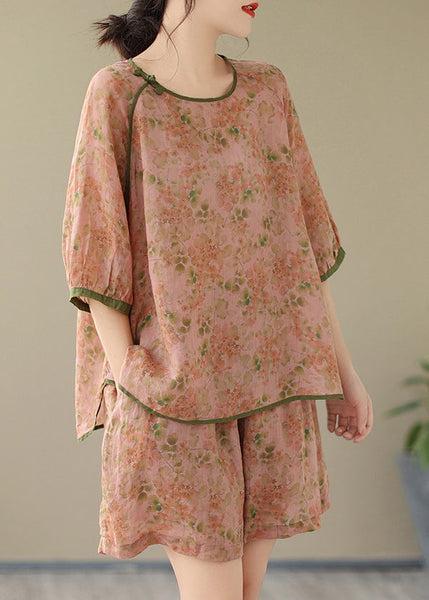 Print And Open Orange Two Piece Set Side Top Organic Shorts Short FashionChic